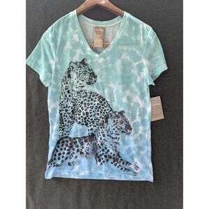 Women's V Neck Top Tee SZ S Cheeta Print Sublimation, , by White Stag,NWT .